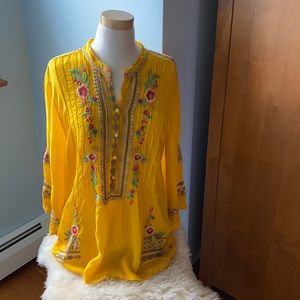 Johnny Was yellow embroidered tunic